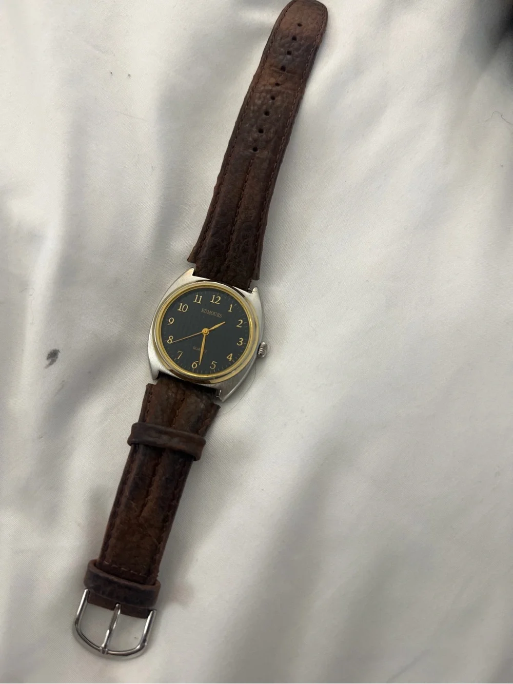 Classic Black Dial Watch with Brown Leather Strap Rumours Wrist Watch Vintage